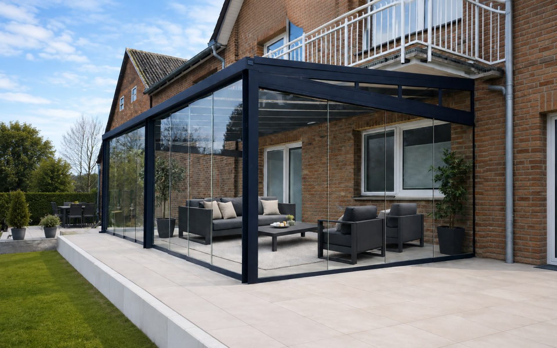 PCSdach® Terrassenüberdachung mit seitlichen Glaselementen